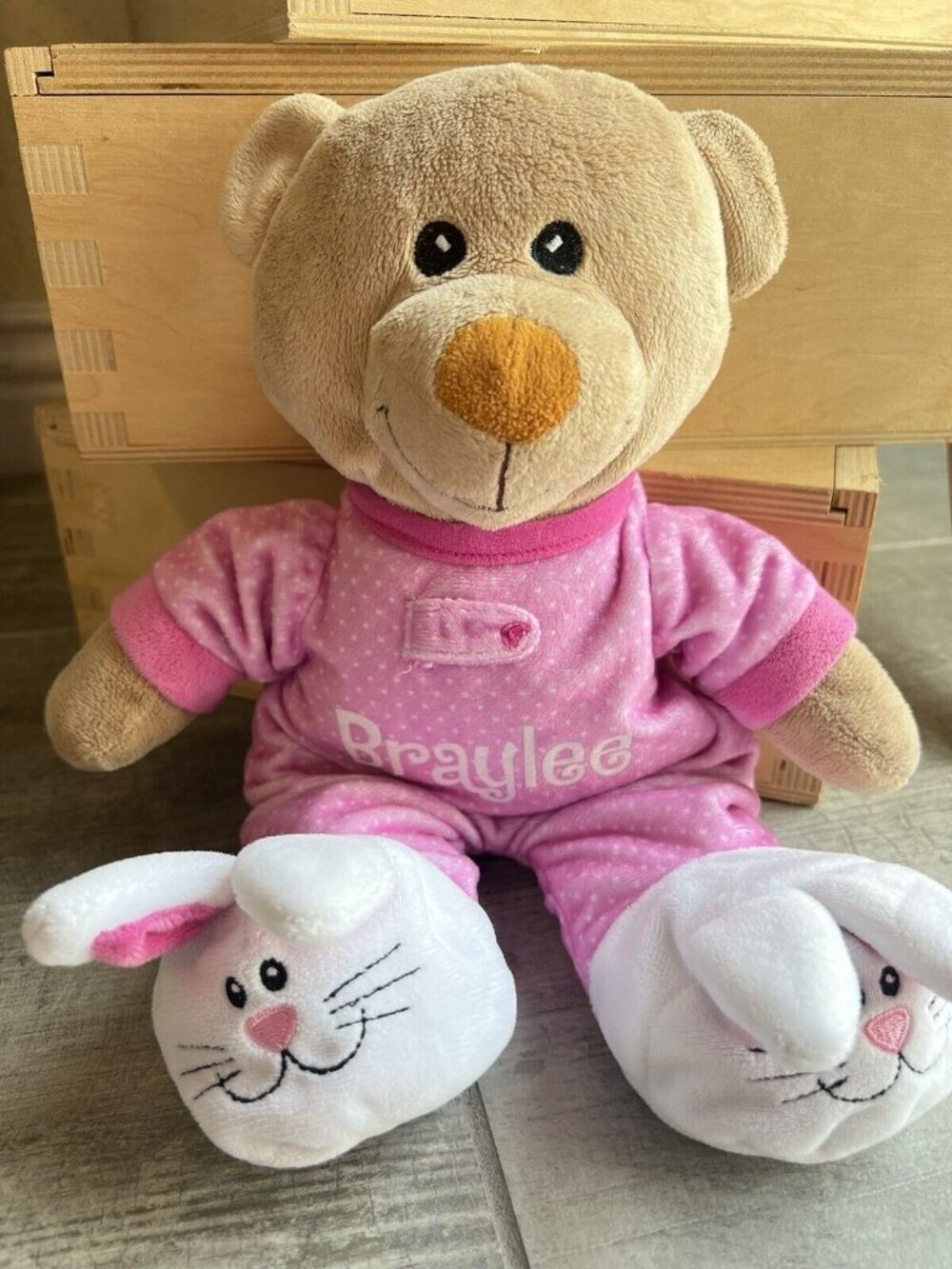 BRAYLEE Pink Stuffed Animal Personalized Stuffie Stuffy Plush Bear Lovie Lovey